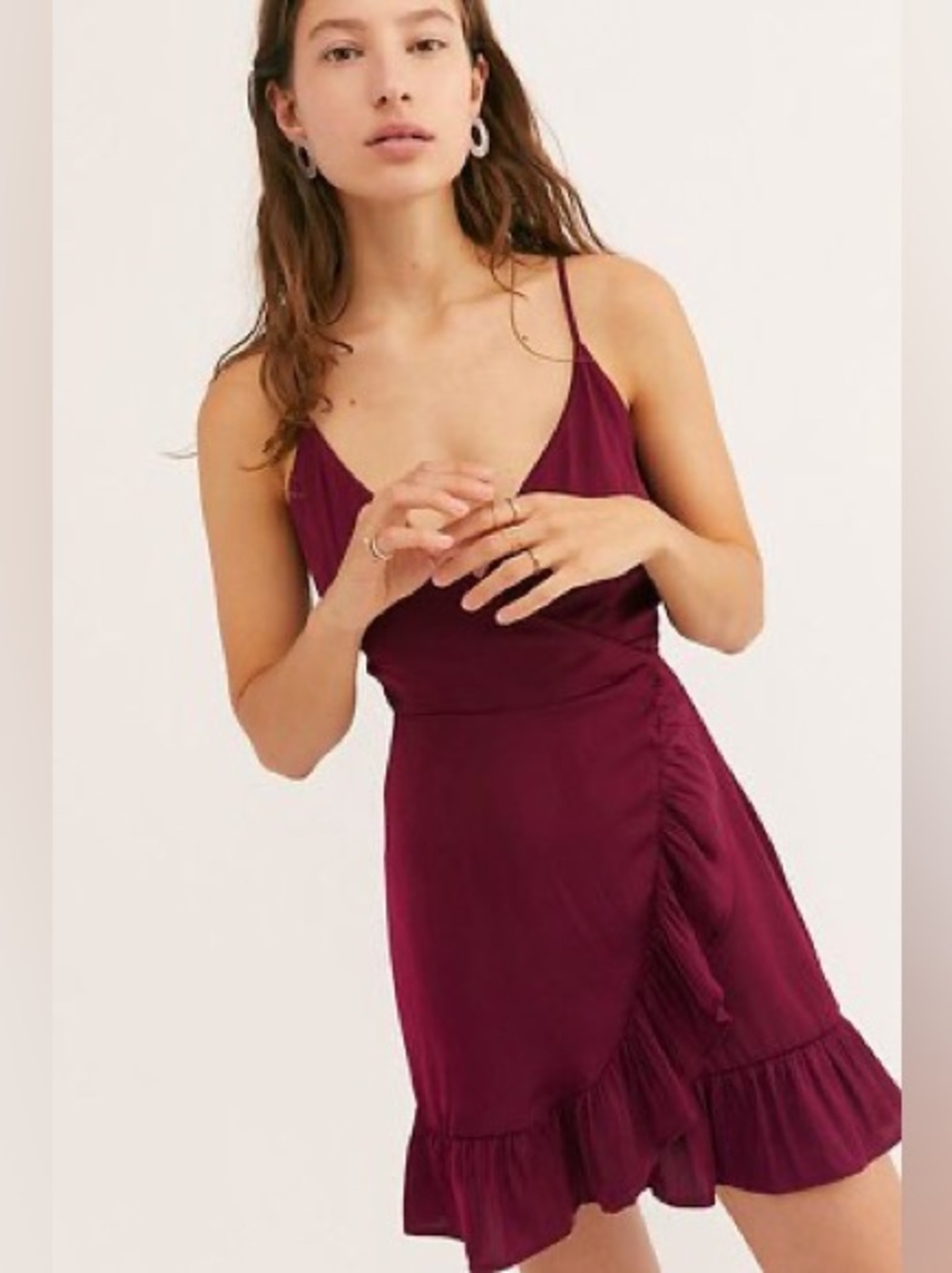 Free People Intimately All My Love Shine Wrap Slip Dress in Burgundy Size Small